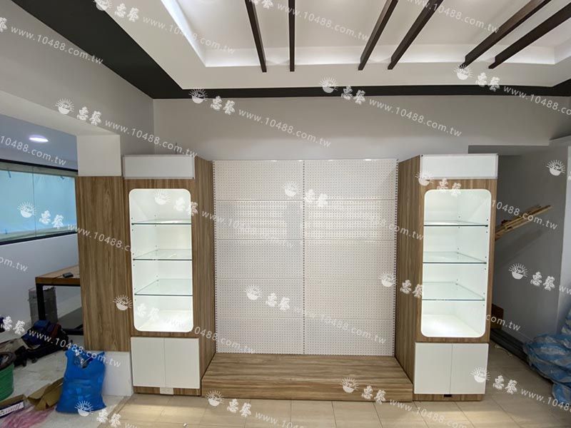 台北 照相館 木作展示架 六角中島造型桌 玻璃展示櫃